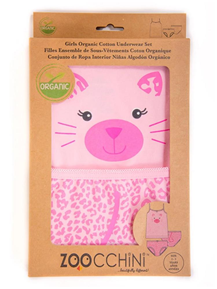 Zoocchini - Girls Organic Cami Underwear Set - Kallie the Kitten - Pink/Leopard Print 2 to 6 Y - Stylemykid.com