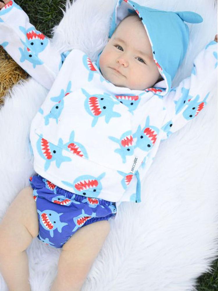 Zoocchini - Terry Bath & Swim Cover up with Character 3D Hood - Sherman the Shark - Stylemykid.com