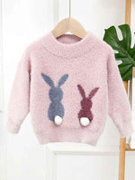 Girls Angora Fluffy Bunnies Jumper - Pink with faux fur bunny tail - Stylemykid.com