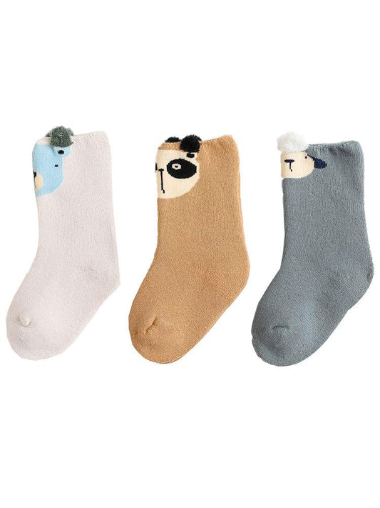 Kids Animal Ankle Socks 3 Pack - Lamb, Panda, Bear - Grey White Caramel - Stylemykid.com