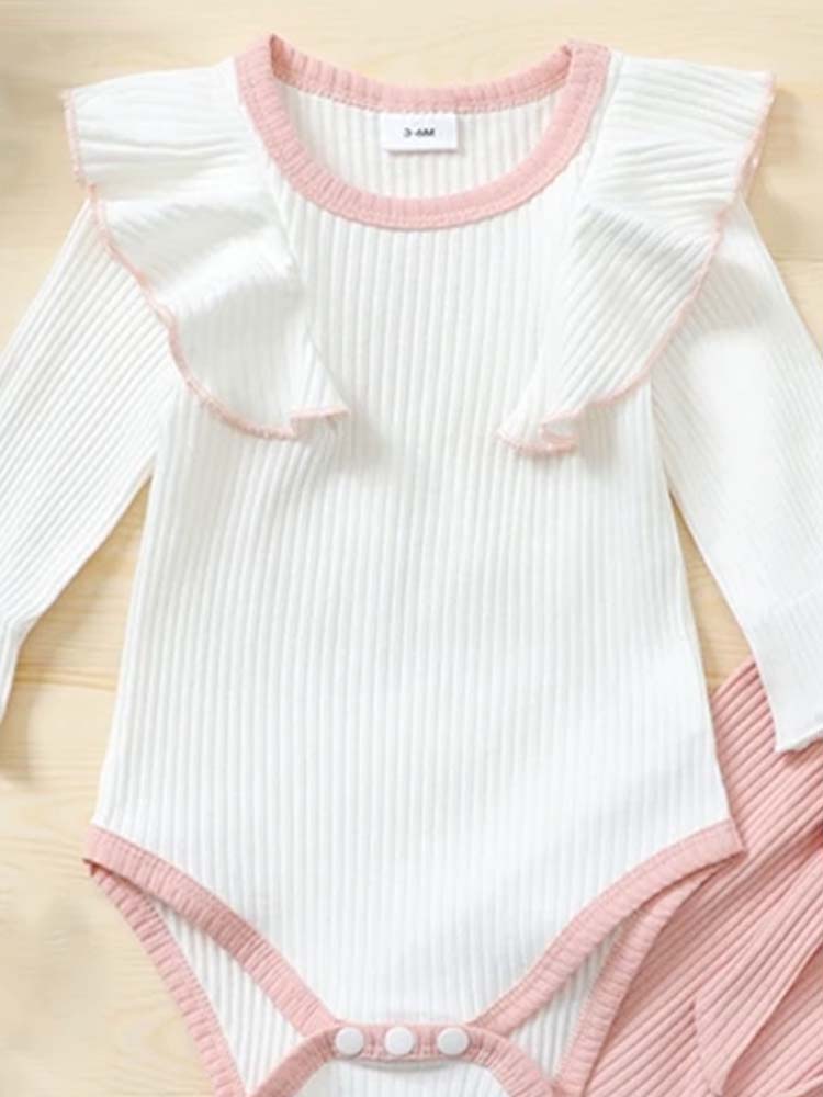 Baby Girl Ruffle White Bodysuit & Pink Bow Leggings - 2 Piece Outfit - Newborn to 12 months - Stylemykid.com