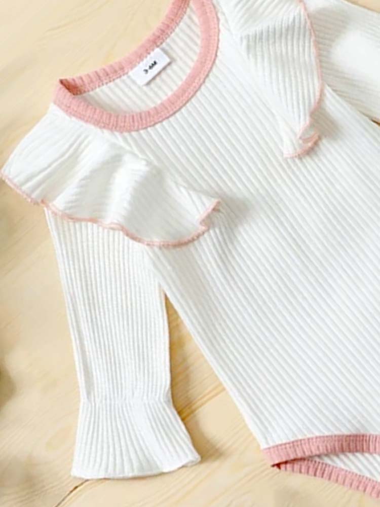 Baby Girl Ruffle White Bodysuit & Pink Bow Leggings - 2 Piece Outfit - Newborn to 12 months - Stylemykid.com