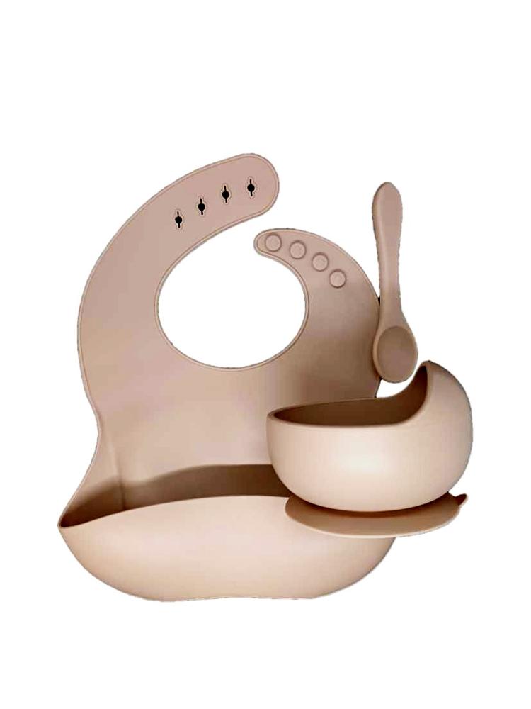 BISCUIT CREAM BIB BOWL AND SPOON- Silicone Baby Bib, Food Bowl and Spoon - Stylemykid.com