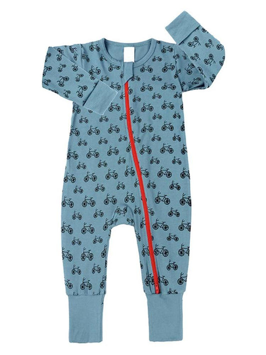 Blue Bikes Baby Zip Sleepsuit with Hand & Feet Cuffs - Stylemykid.com