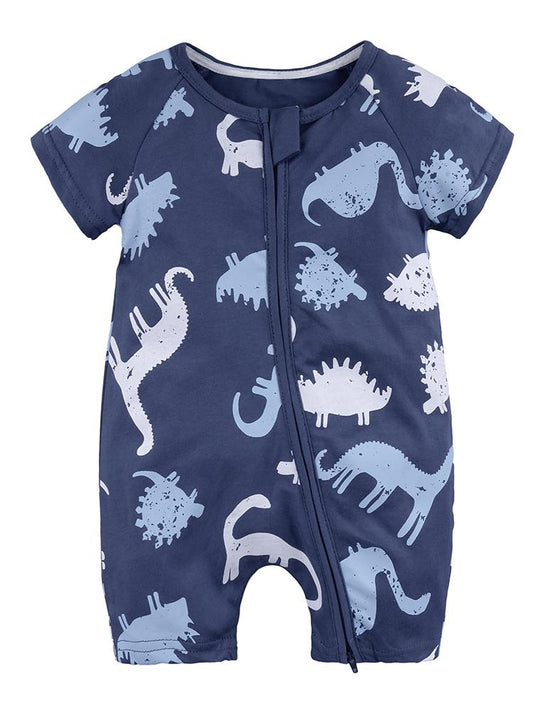 Dinosaur Dark Blue Baby Zip Sleepsuit Romper - SHORT SLEEVED - Stylemykid.com