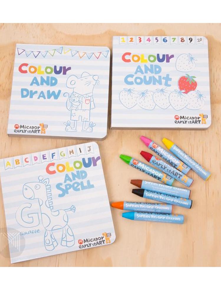 Micador early stART - Colourtivities Board Book & Tri-Grip Crayon Set - Stylemykid.com