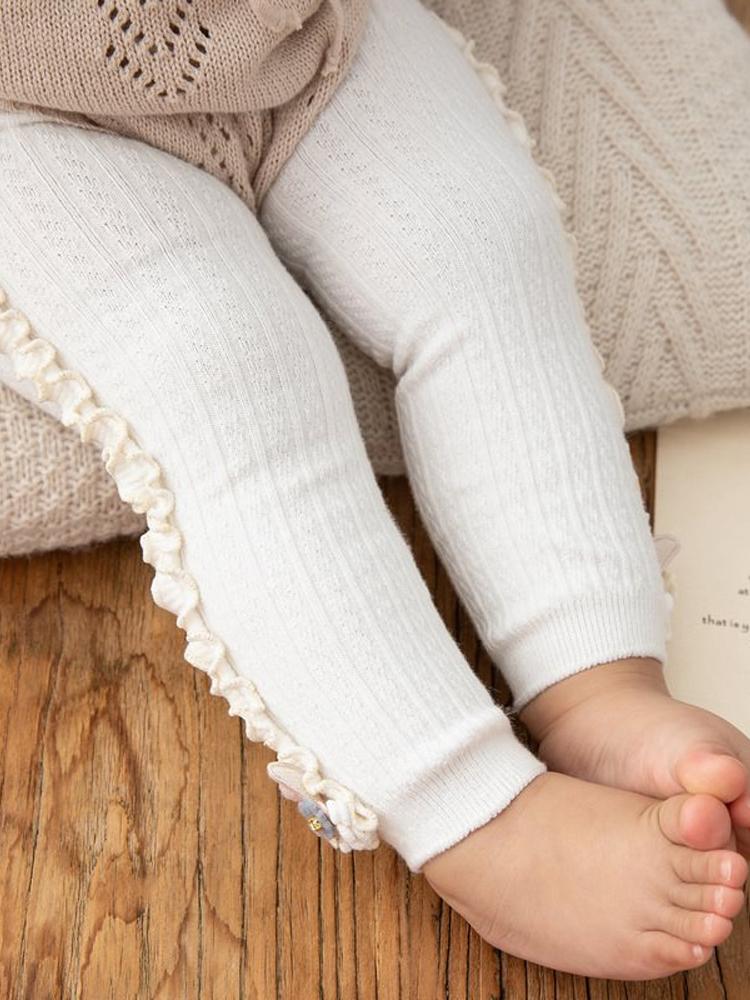 White Flower Frills Bunny Footless Girls Tights/ Leggings - Stylemykid.com
