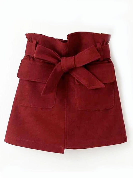 Girls Burgundy Bow Pocket Skirt - 2-6 Years - Stylemykid.com