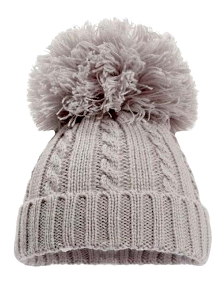 Silver Grey Cable Knit Pom Pom Hat - 12-24 Months - Stylemykid.com