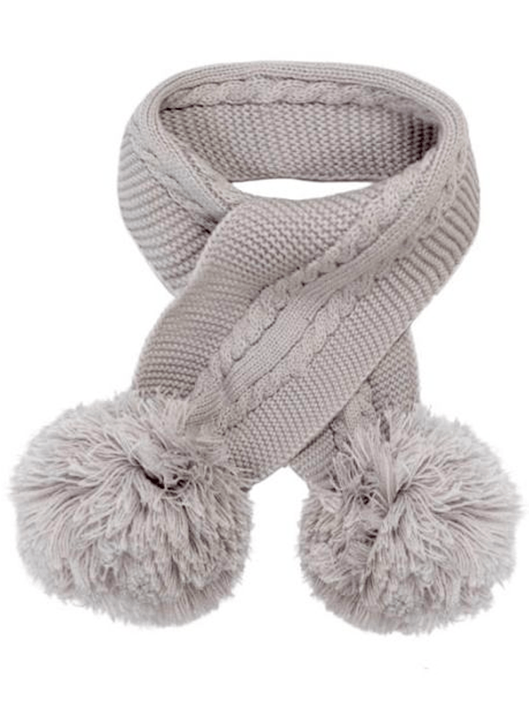 Silver Grey Cable Knit Pom Pom Scarf - 3-24 Months - Stylemykid.com