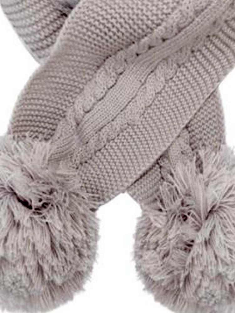 Silver Grey Cable Knit Pom Pom Scarf - 3-24 Months - Stylemykid.com