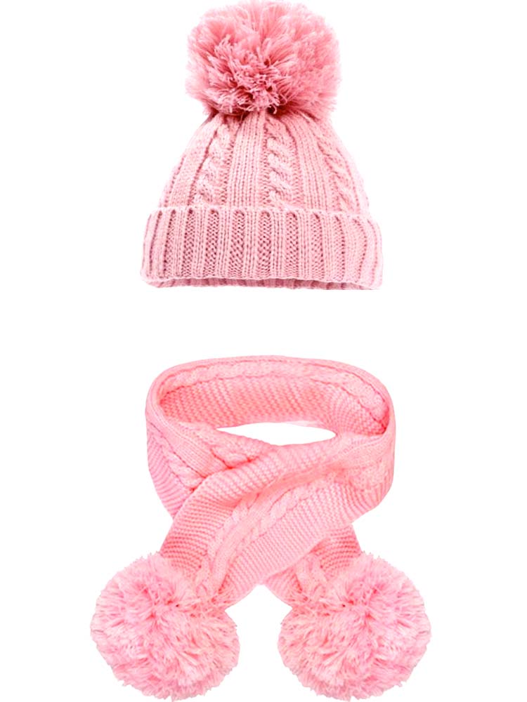 Dusky Pink Cable Knit Pom Pom Hat - 12-24 Months - Stylemykid.com