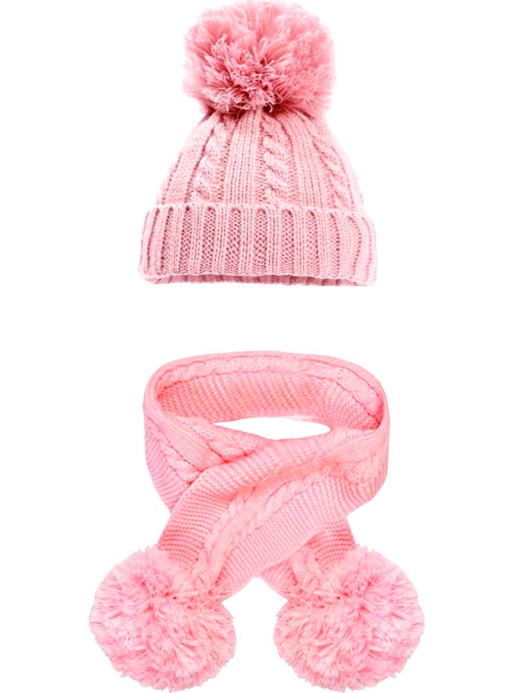 Dusky Pink Cable Knit Pom Pom Scarf - 3-24 Months - Stylemykid.com