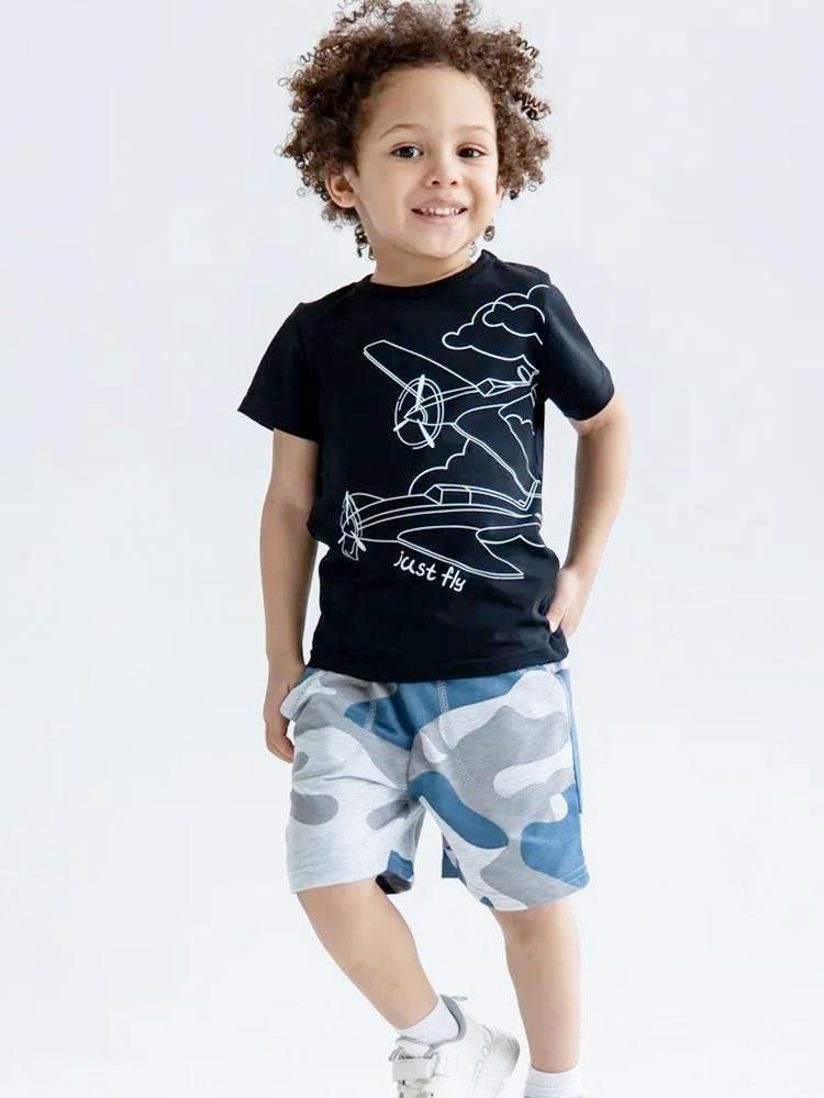 Artie - Blue & Grey Camo French Terry Baby and Boy Shorts - Stylemykid.com