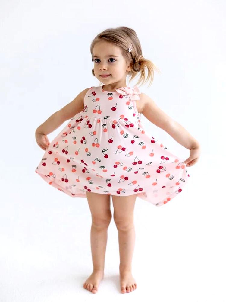 Artie - Sweet Cherry Bow Baby and Girl Pink Dress - Stylemykid.com