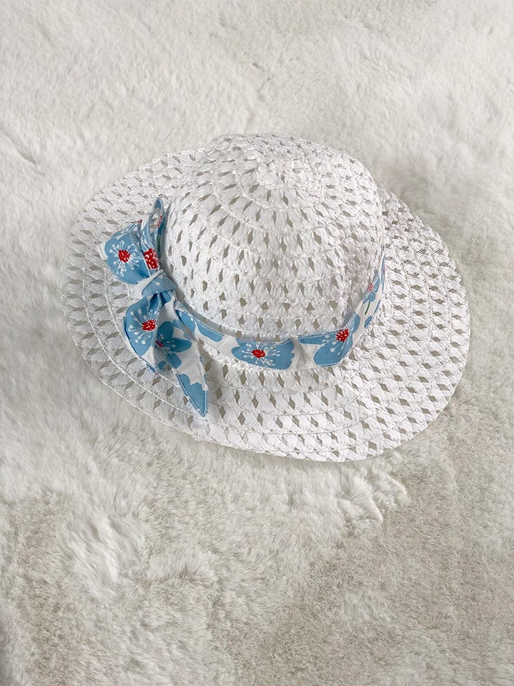 Daisy Chain Blue - Girls Blue and White Daisy Print Dress with Summer Hat and Bow Back - Stylemykid.com