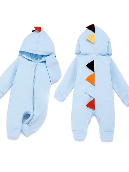 Light Blue Dinosaur Hooded Onesie with Coloured Spikes 6 to 24 months - Stylemykid.com