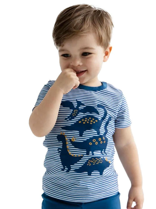 Artie - Dinosaurs Striped Blue and White T Shirt - Stylemykid.com