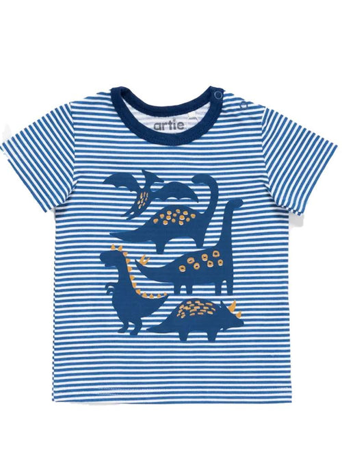 Artie - Dinosaurs Striped Blue and White T Shirt - Stylemykid.com