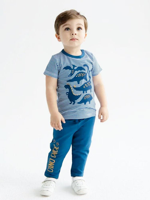 Artie - Dino Dude Blue Baby and Boy French Terry Joggers - Stylemykid.com