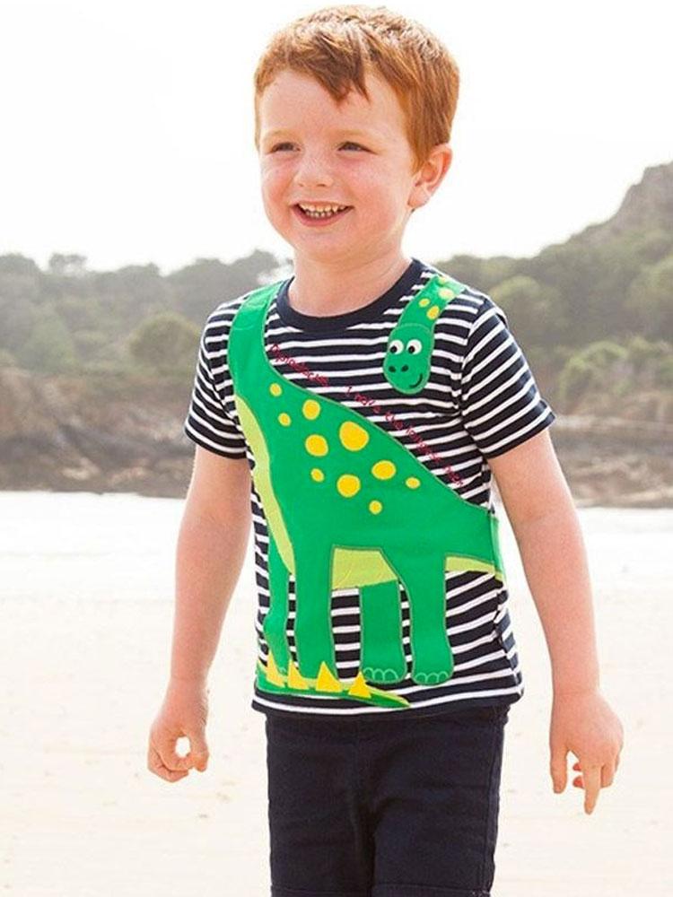 Diplodocus Dude Striped Boys T-Shirt - Navy and White - Stylemykid.com