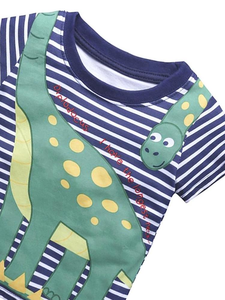 Diplodocus Dude Striped Boys T-Shirt - Navy and White - Stylemykid.com