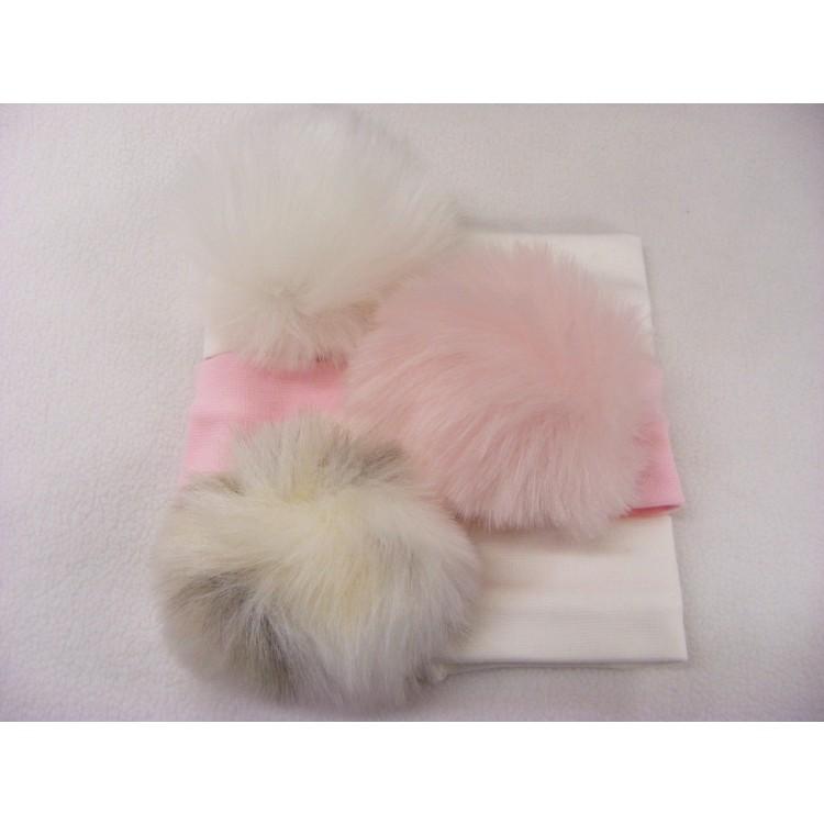 Faux Fur Baby Pom Pom Headband - Cream - 6 Months to 2 Years - Stylemykid.com
