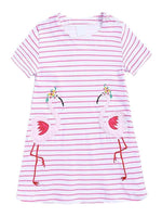 Fantastic Flamingos - Girls Short Sleeve Striped Pink & White Dress - Stylemykid.com