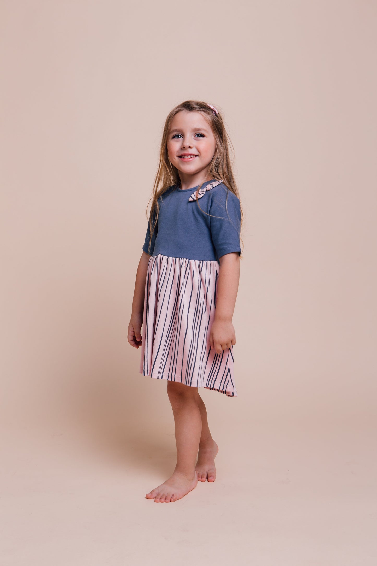 Artie - Girls Blue and Pink Dress with Navy Stripes 9 to 12 months - Stylemykid.com