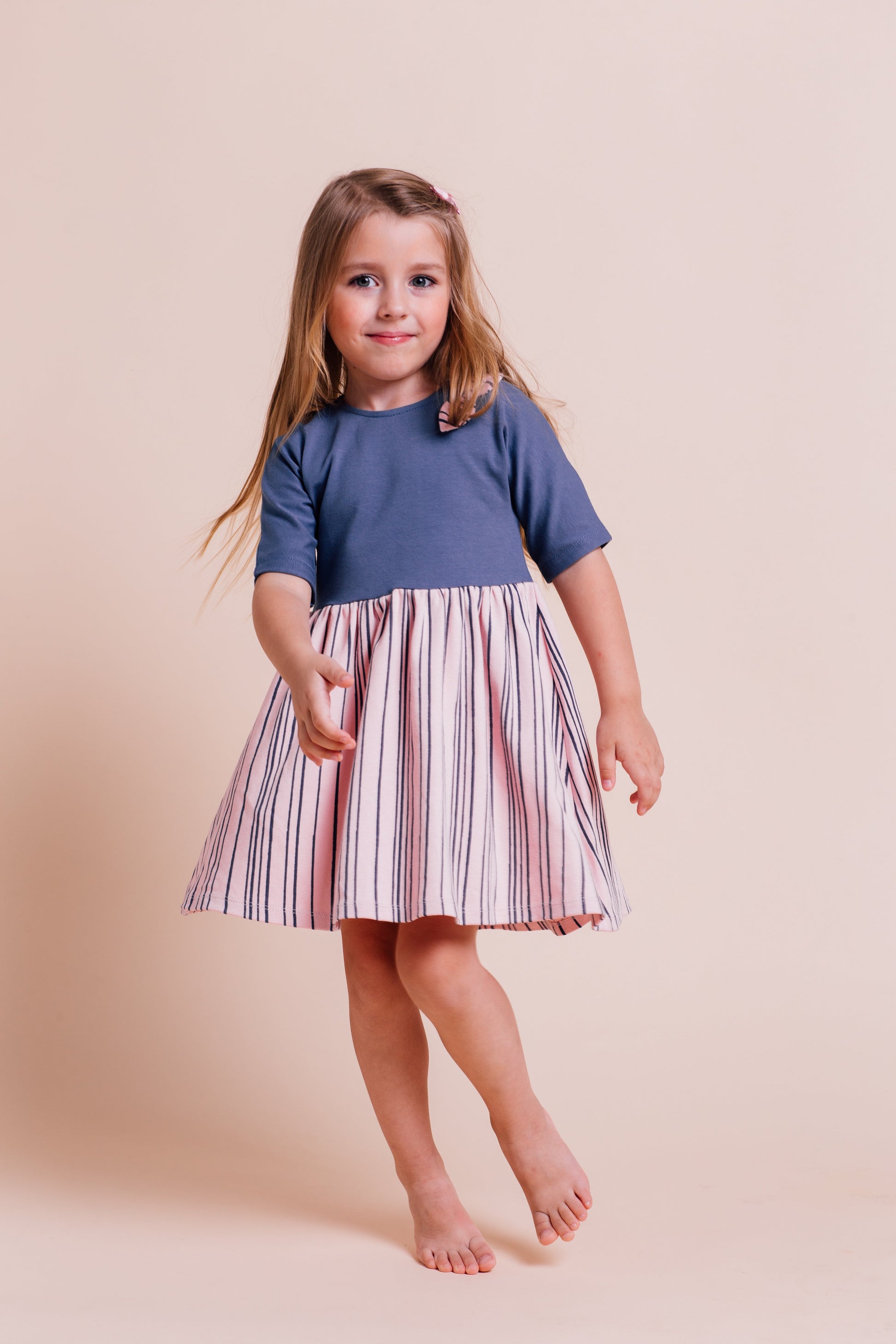 Artie - Girls Blue and Pink Dress with Navy Stripes 9 to 12 months - Stylemykid.com