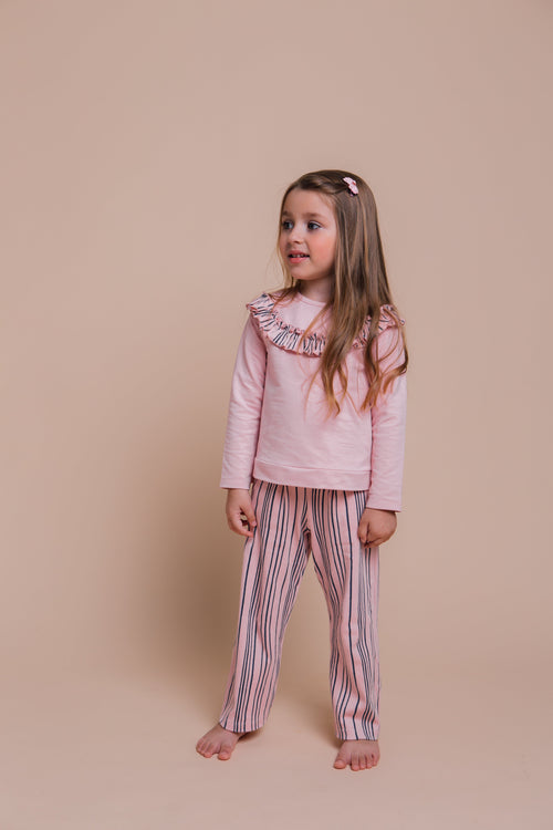 Artie - Super Stripey Wide Leg Trousers in Pink & Navy - Stylemykid.com