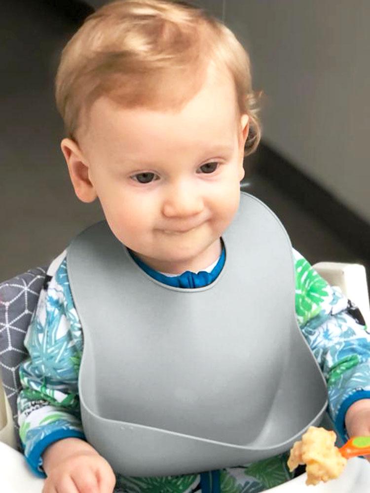 Silicone Pocket Baby Bib - Silver Grey - Stylemykid.com