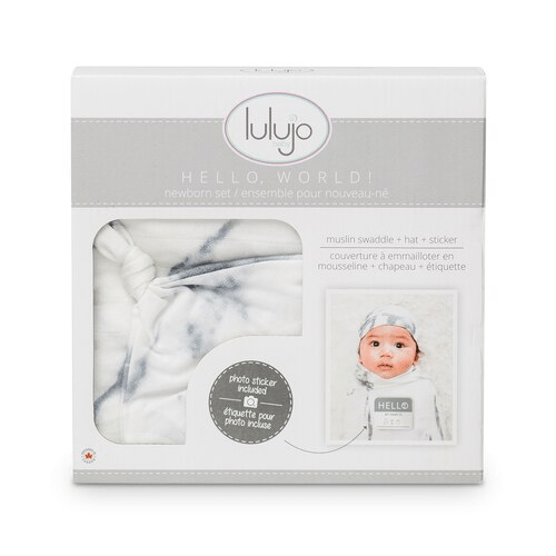 Hat And Swaddle Blanket Hello World Set For New Born By Lulujo Marble