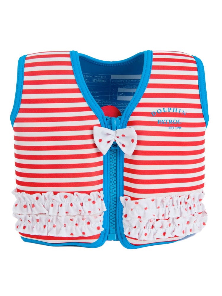 Konfidence Kids - Girls Buoyancy Swim Vest Jacket - Red Stripe Martha - 18 months to 3 years - Stylemykid.com