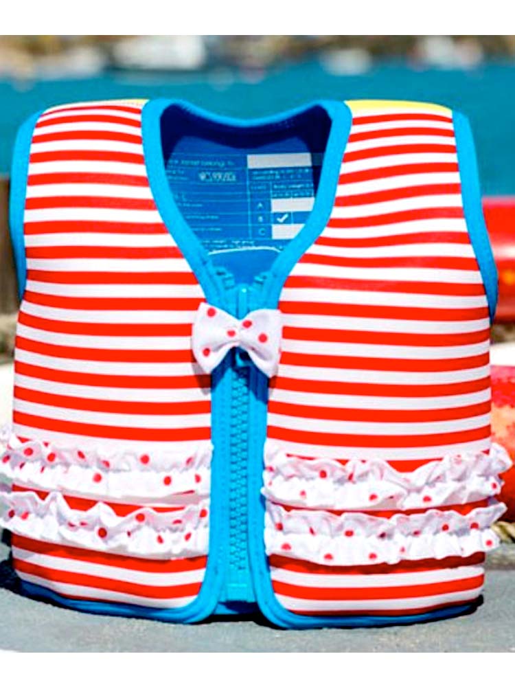 Konfidence Kids - Girls Buoyancy Swim Vest Jacket - Red Stripe Martha - 18 months to 3 years - Stylemykid.com