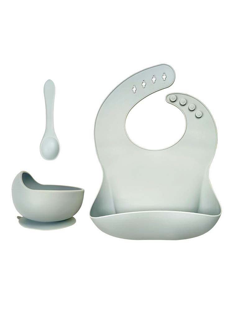 LIGHT GREY BIB BOWL AND SPOON - Silicone Baby Bib, Food Bowl and Spoon - Stylemykid.com