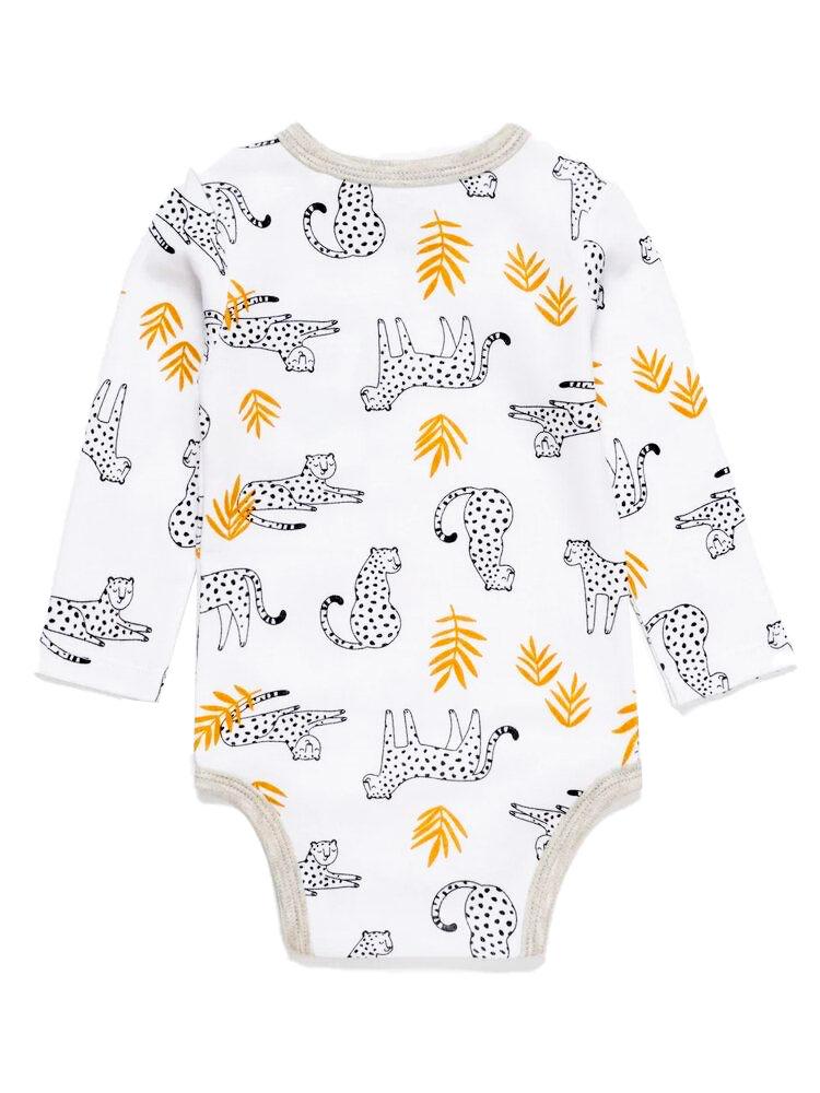 Artie - Lounging Leopards White & Grey Baby Long sleeve Bodysuit - Stylemykid.com