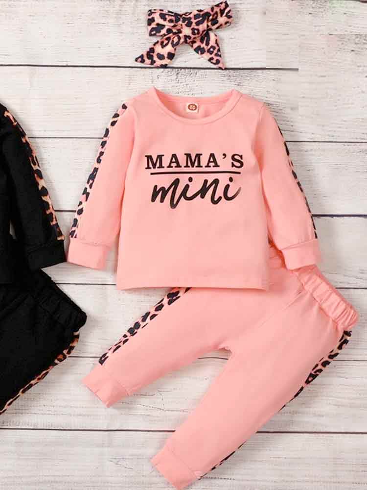 Mama's Mini - Pink and Leopard Print Girls Sweatshirt Top, Joggers & Headband - 9 Months to 3 Years - Stylemykid.com