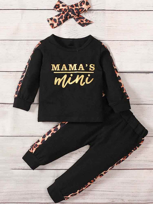 Mama's Mini - Black and Leopard Print Girls Sweatshirt Top, Joggers & Headband - 9 Months to 3 Years - Stylemykid.com