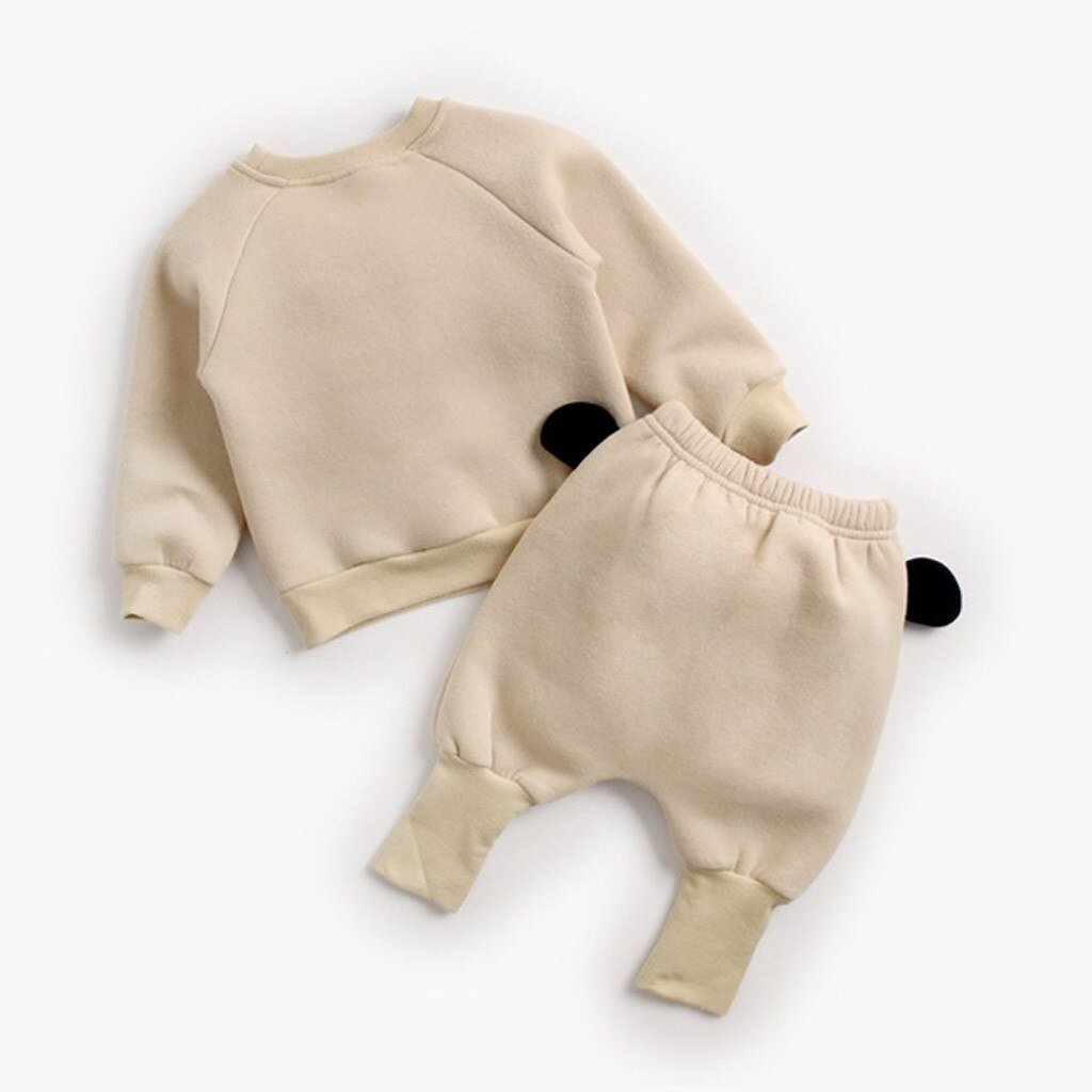 Panda Pop - Baby/Toddler 2 Piece Long Sleeve Top & Bottoms Outfit with Panda Ears - Cream 9M to 3Y - Stylemykid.com