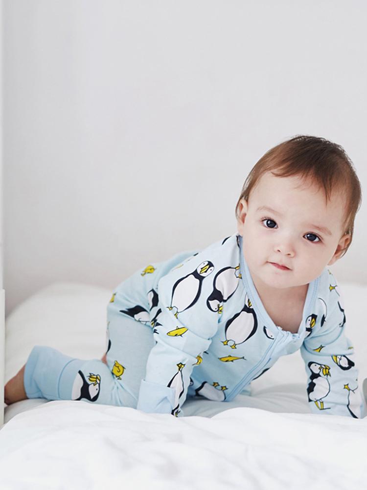 Playful Puffins Baby Zip Sleepsuit with Hand & Feet Cuffs (9-12M ONLY) - Stylemykid.com