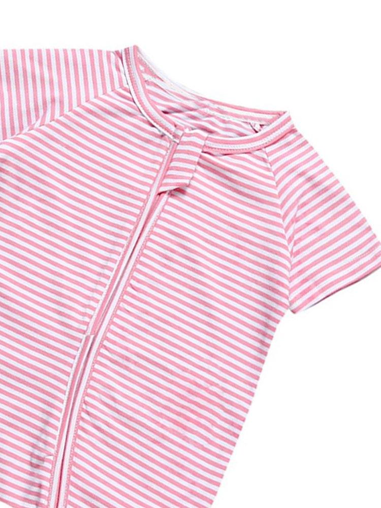Pink Stripes Baby Zip Sleepsuit Romper - SHORT SLEEVED - Stylemykid.com