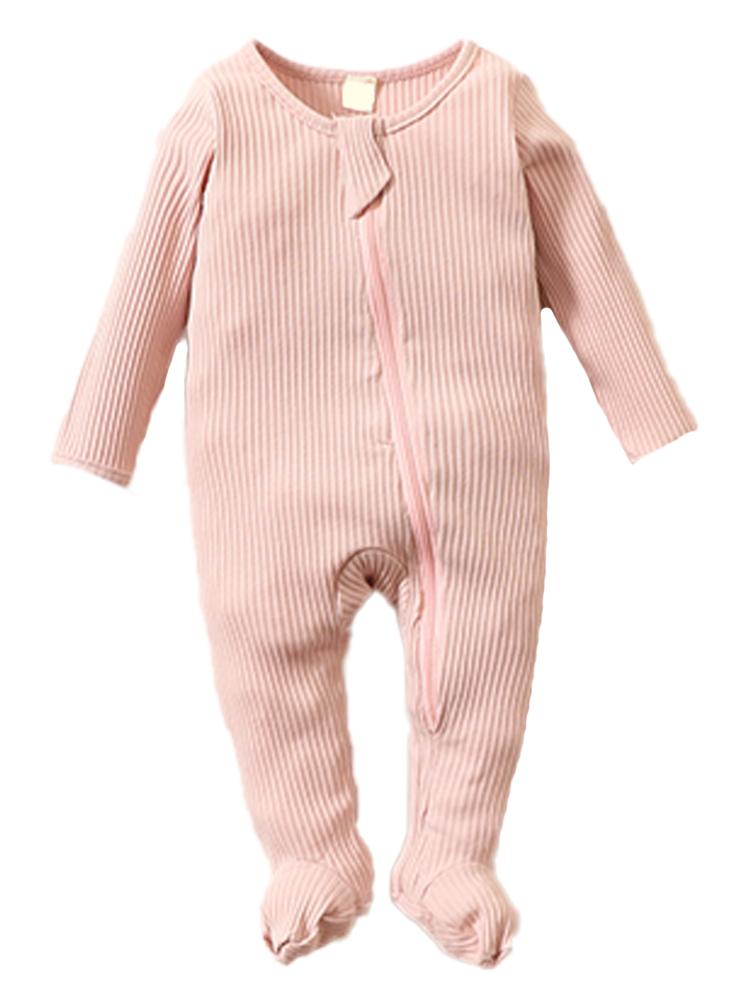 Pale Pink Footed Ribbed Baby Zip Sleepsuit - 0-6 months - Stylemykid.com