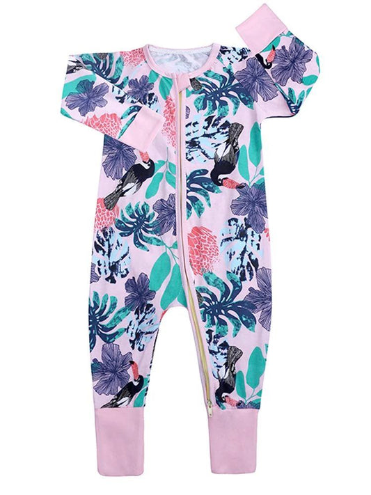 Pink Toucan Forest - Pink Baby Zip Sleepsuit with Hand & Feet Cuffs - Stylemykid.com