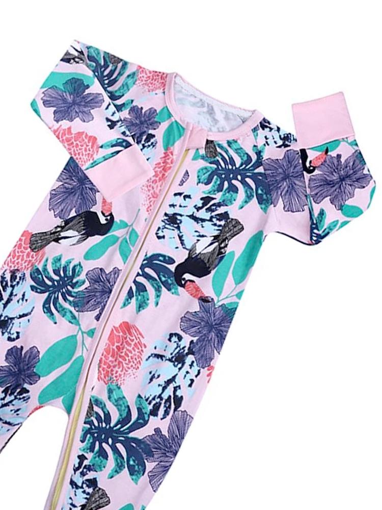 Pink Toucan Forest - Pink Baby Zip Sleepsuit with Hand & Feet Cuffs - Stylemykid.com