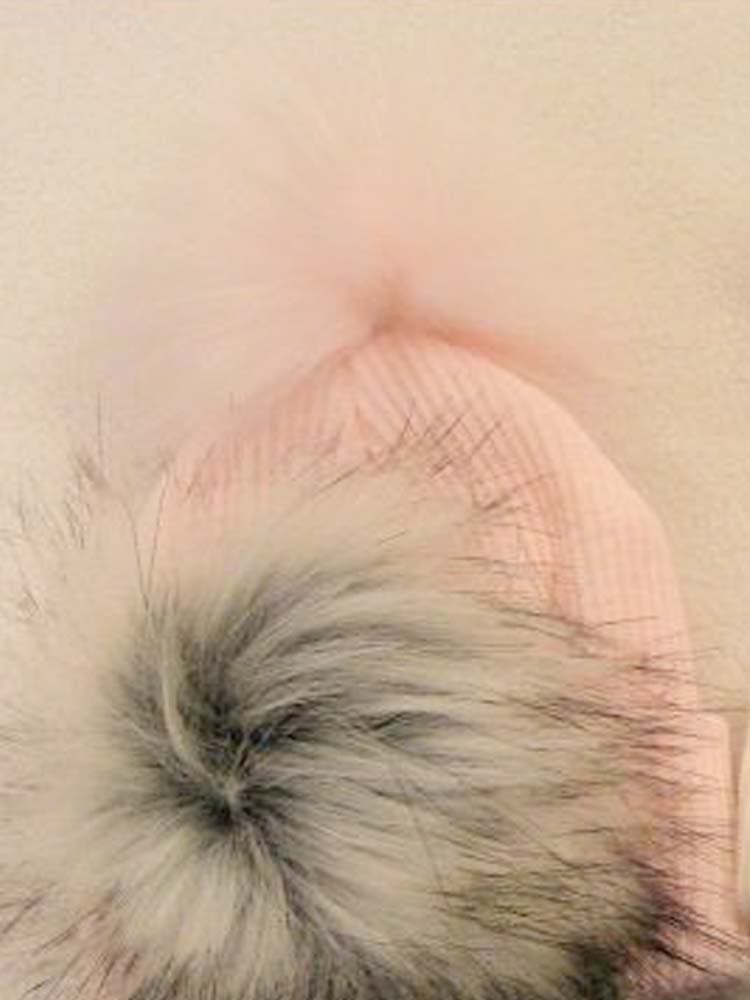 Ribbed Faux Fur Pom Pom Hat - Baby Pink - 3-24 Months - Stylemykid.com