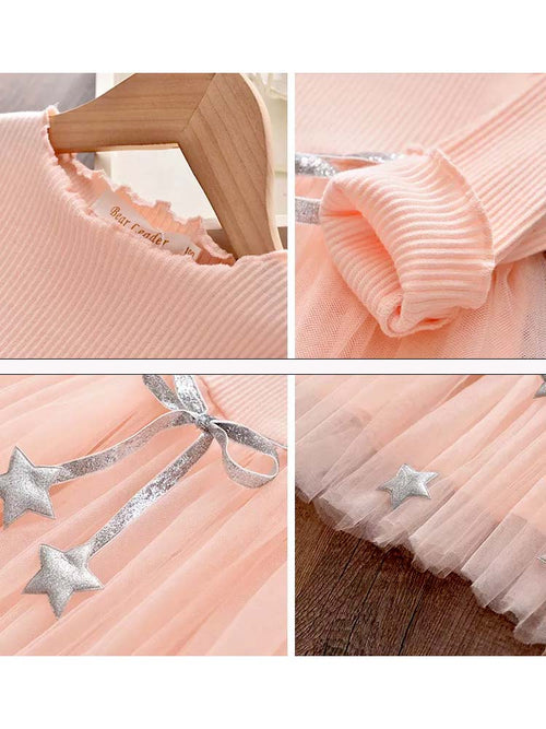 Girls Pink Tutu Party Dress with Silver Stars - 1 to 5 Years - Stylemykid.com