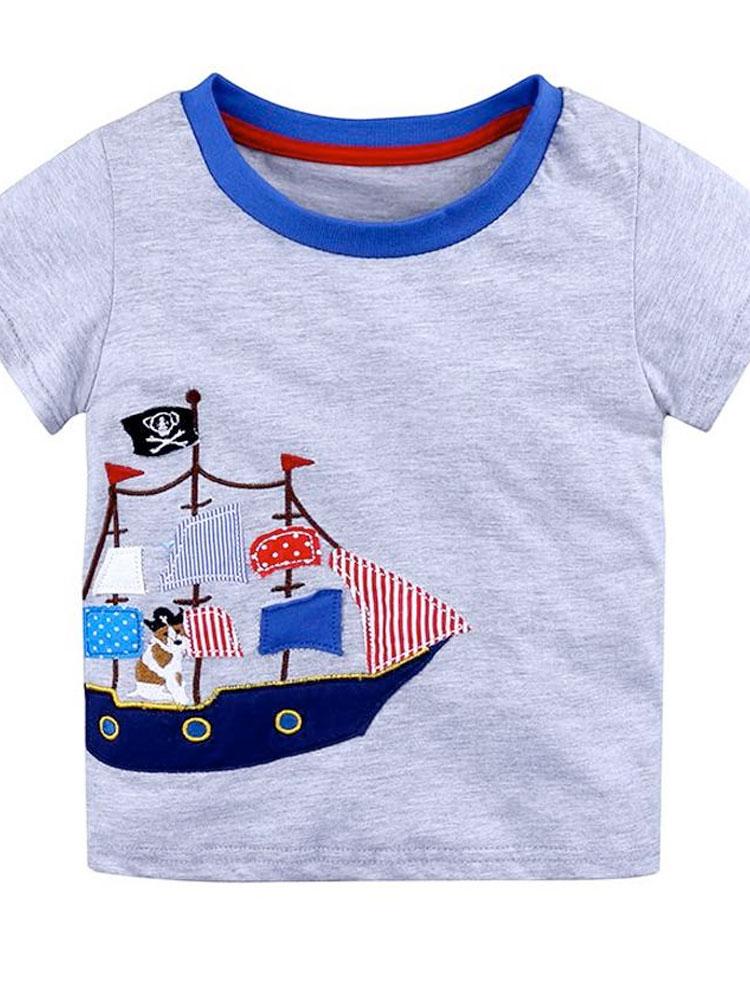 Pirate Pooch Short Sleeve T-Shirt - Grey and Blue - Stylemykid.com