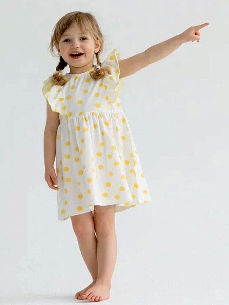 Artie - Yellow and White Polka Dot Baby and Girl Frill Dress - Stylemykid.com