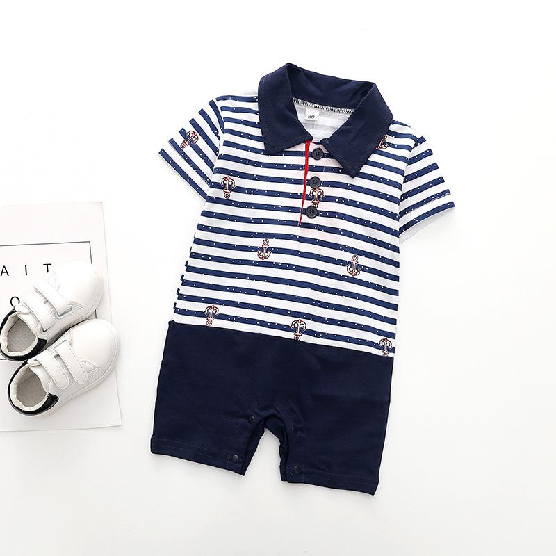 Nautical Stripey Romper - Polo Shirt Style Navy and White All-In-One 0-6 months - Stylemykid.com